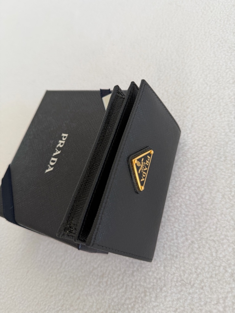 Prada Black Saffiano Leather small wallet with Gold Triangle Plaque - Picture 6 of 9
